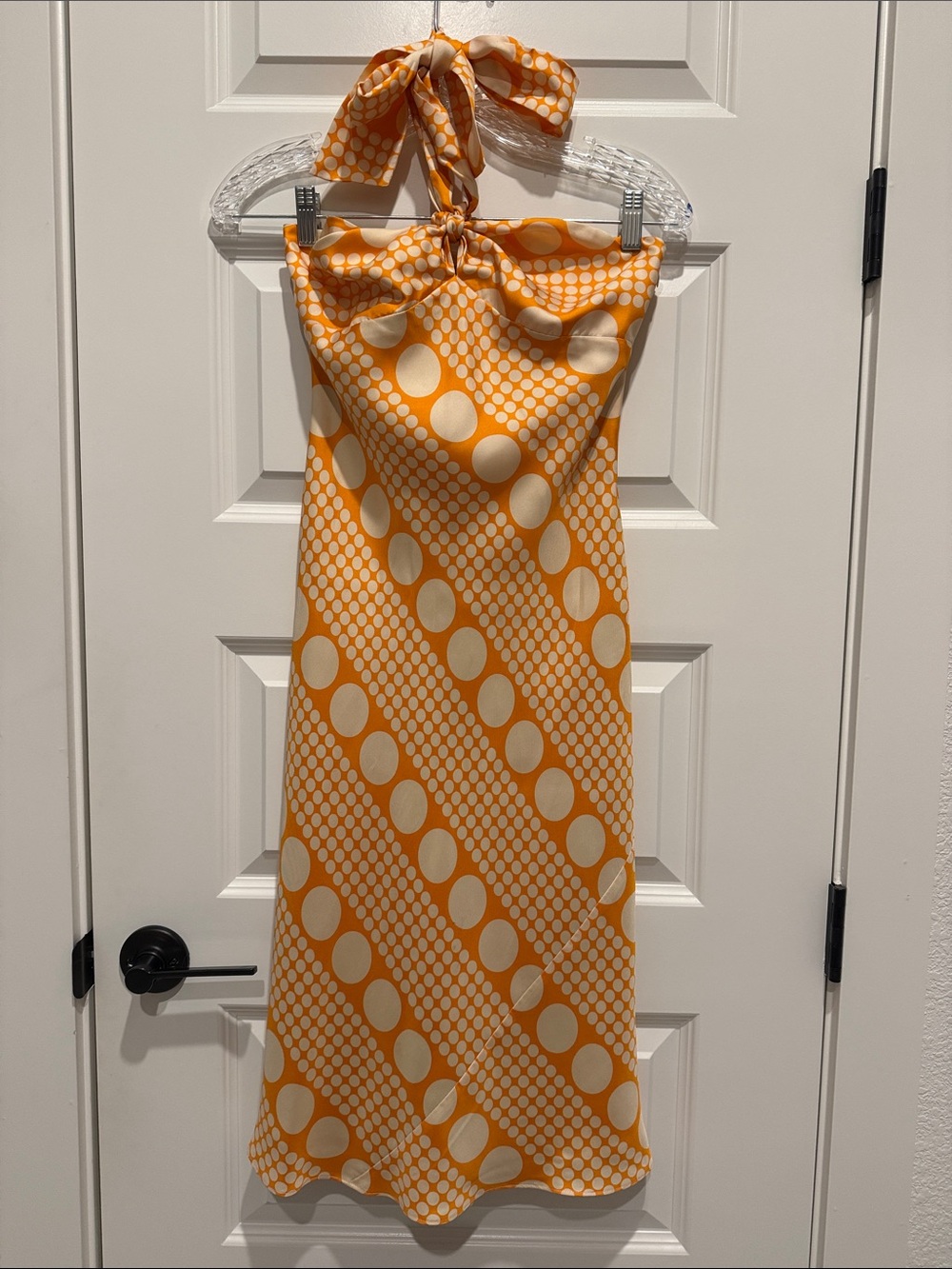 Laundry By Shelli Segal Orange and White Polka Dot Halter Dress
